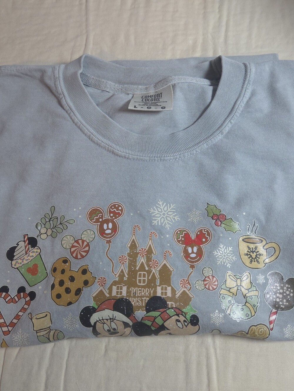 Comfort Colors Light Blue Kids Holiday Mickey & Minnie Sweatshirt
